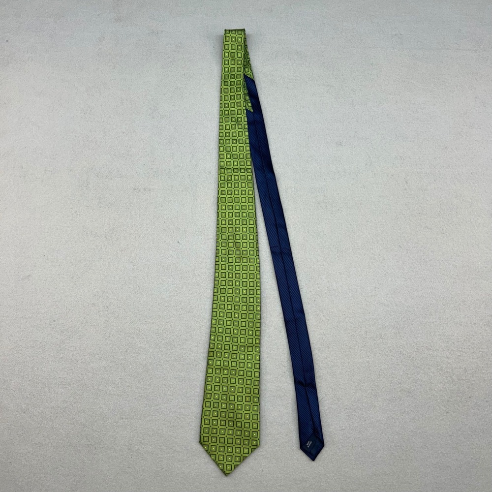 Tommy Hilfiger Mens Green Navy Blue Geometric Square Silk Necktie Accessory